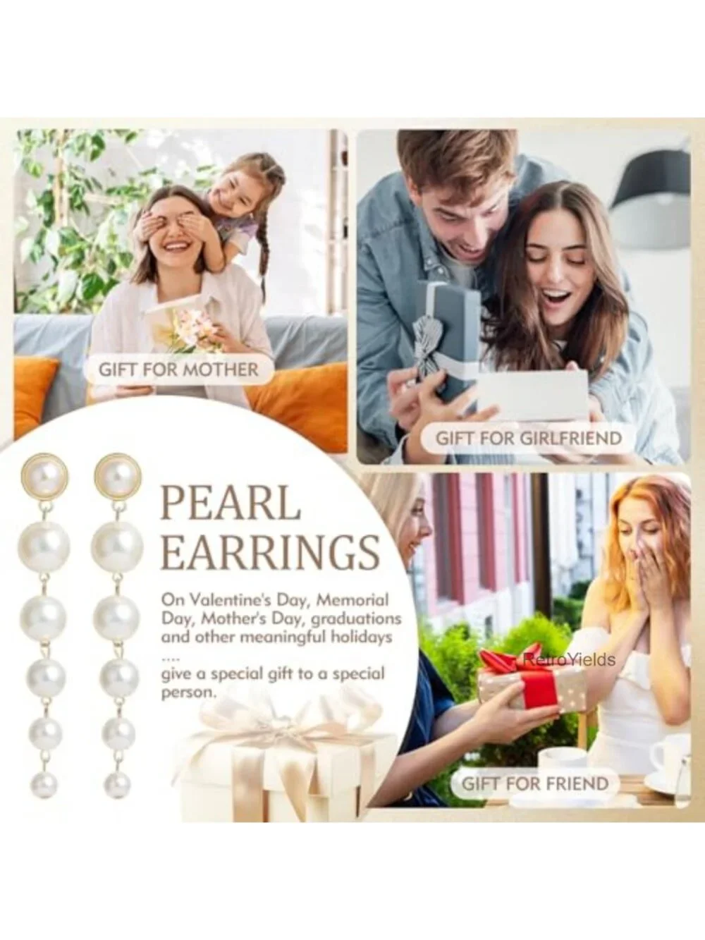 Gold Pearl Drop Earrings for Women | Elegant Faux Pearl Dangle Earrings |